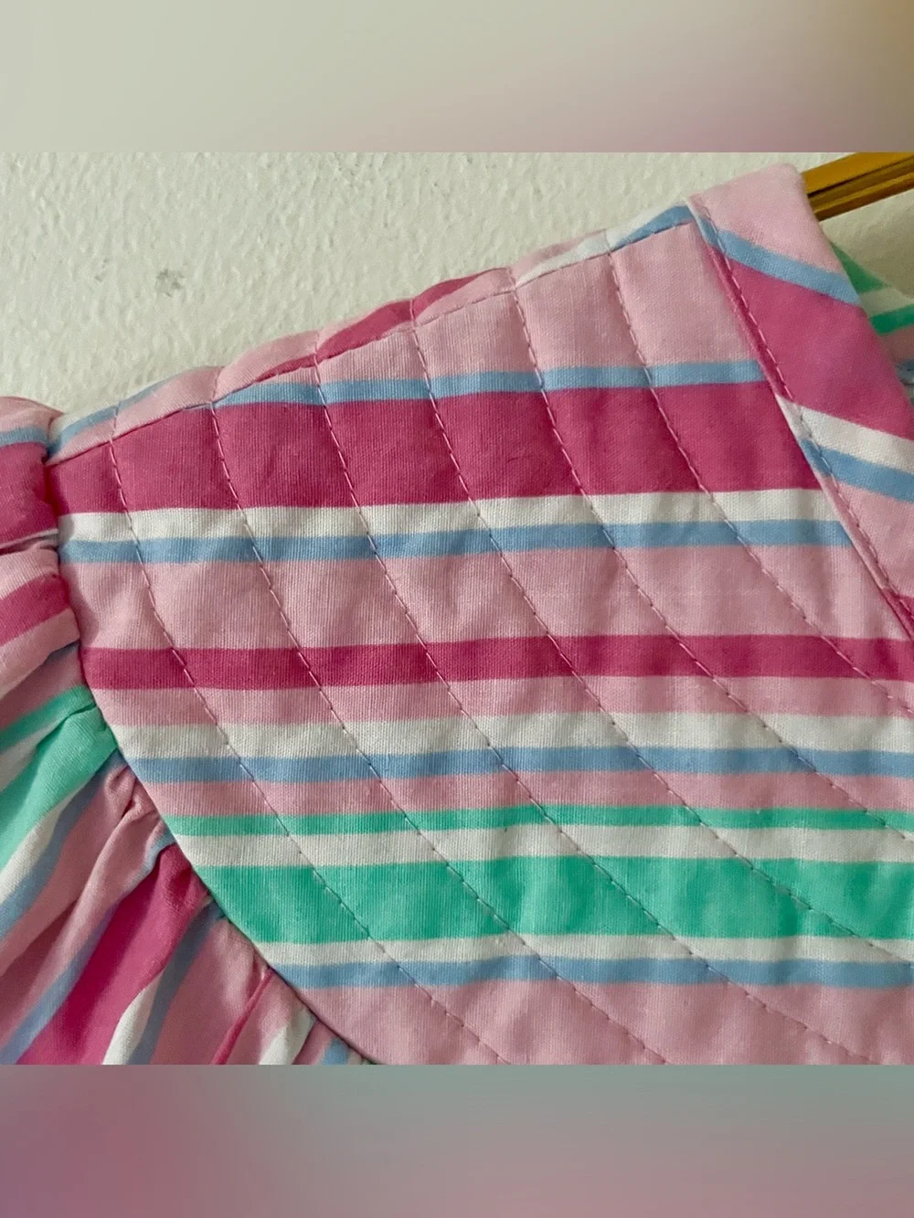 Vintage Ashley Taylor Pink & Green Striped Quilted Housecoat Dress Nightgown XS